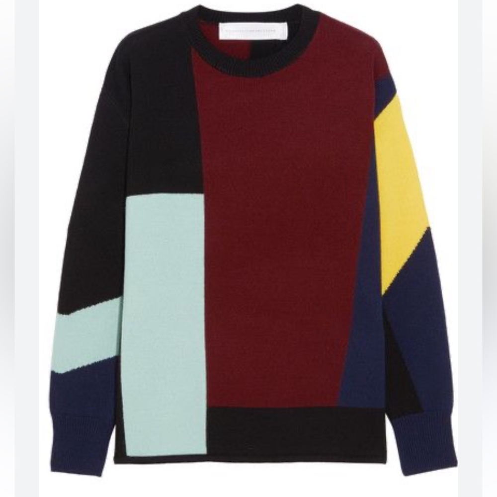 Victoria Beckham wool patchwork colorblock crewneck sweater Sz 4